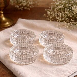 🕯️ Vintage Rare Art Deco Pressed Glass Candle Holders – Set of 4  2” diameter